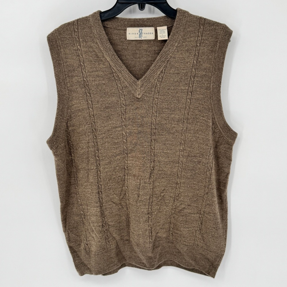 Vintage River Trader Men's V-Neck Cable Knit Sweater Vest Brown Size Large